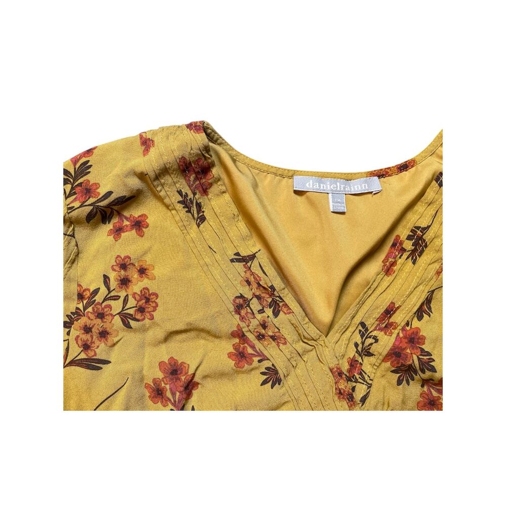 Daniel Rainn Floral Mock Wrap Mini Dress Mustard Yellow Petite Medium - Picture 5 of 6